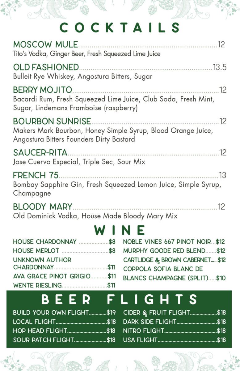 Cordova Cocktails Menu