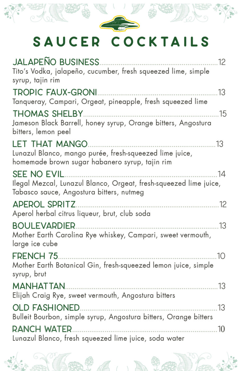 Raleigh Cocktails Menu
